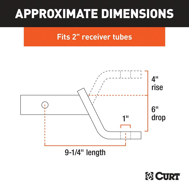 Curt 45870 Ball Mount, 9-1/4 in L, 6 in Drop, 4-1/4 in Rise, Powder-Coated