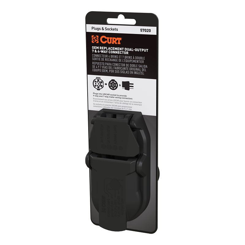 Curt 57020 Dual-Output Connector Plug, 12 V, Black