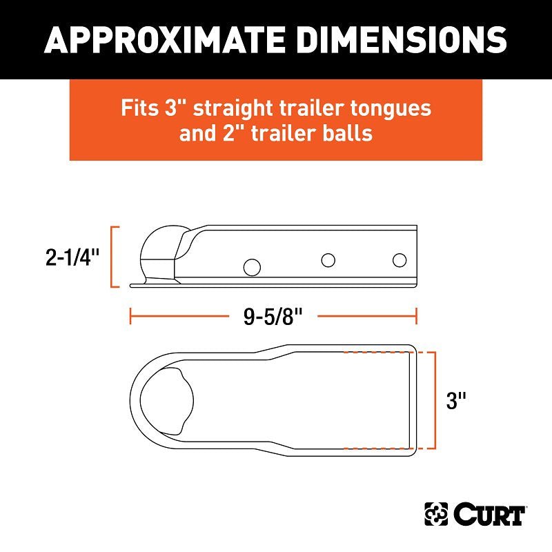 Curt QuickPin Series 25472 No-Latch Trailer Coupler, 3500 lb, 2 in Ball, Powder-Coated, Black, 1/PK