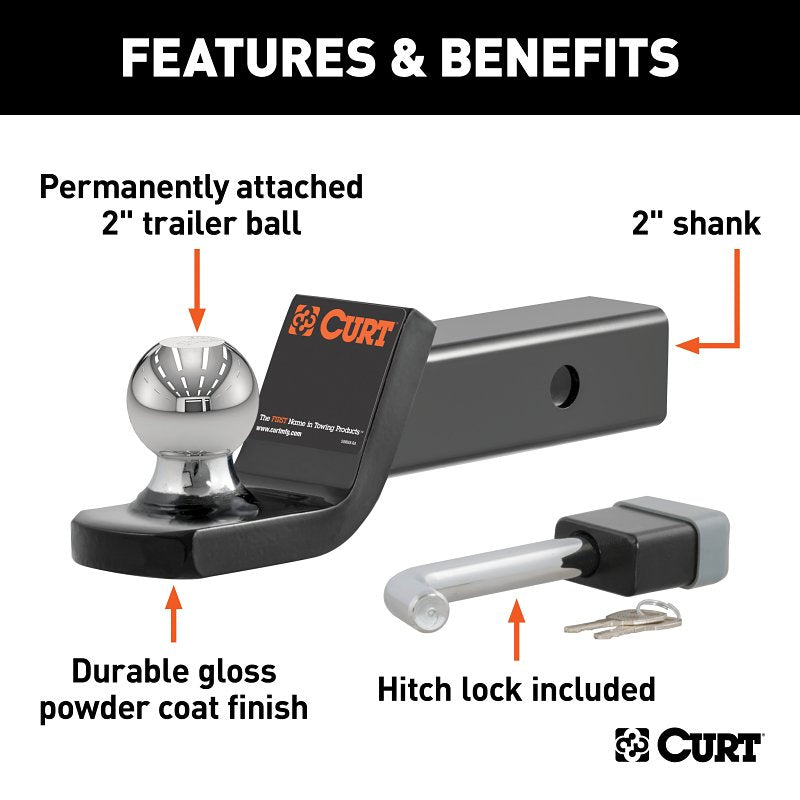 Curt 45141 Towing Starter Kit, Class 3 Hitch, 2 in Dia Hitch Ball, Powder-Coated