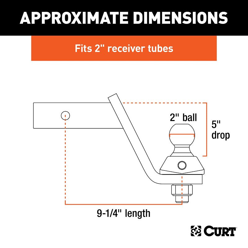 Curt RockerBall Series 45144 Cushion Hitch Kit, Cat Class 3, 4, 5, 1-Hole, 2 in, 2 in Dia Hitch Ball, Steel