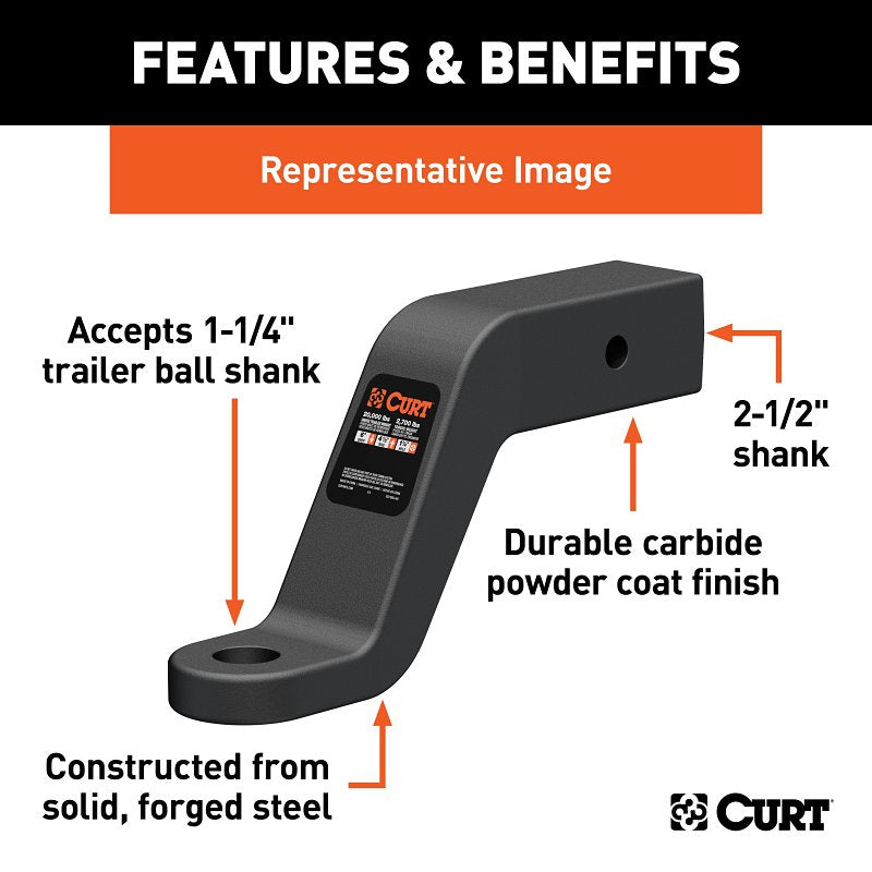 Curt 45459 Commercial-Duty Ball Mount, Class 5 Hitch, Carbon Steel, Powder-Coated