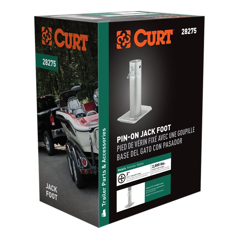 Curt 28275 Jack Foot, For: 2 in Dia Tube, 2000 lb, Pin-On Locking, Steel, Clear Zinc, 1/PK