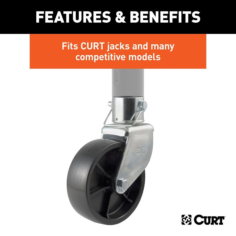Curt 28277 Jack Caster, 1200 lb, Pin-On Locking, Poly, Clear Zinc