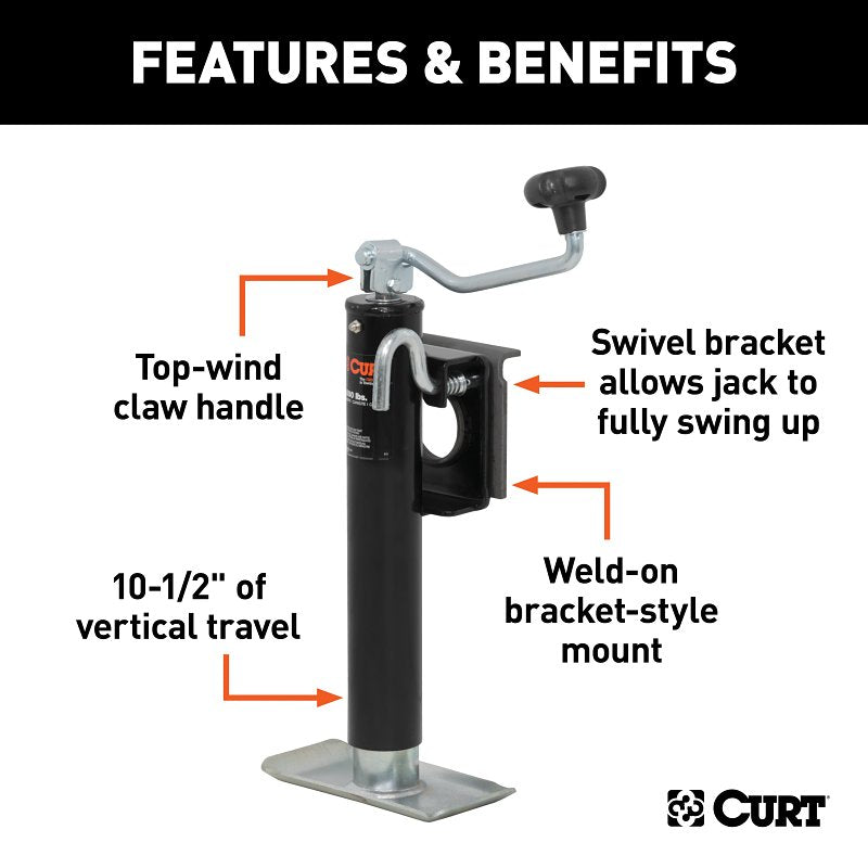 Curt 28300 Swivel Jack, 2000 lb Lifting, 10 in Max Lift H, Carbide