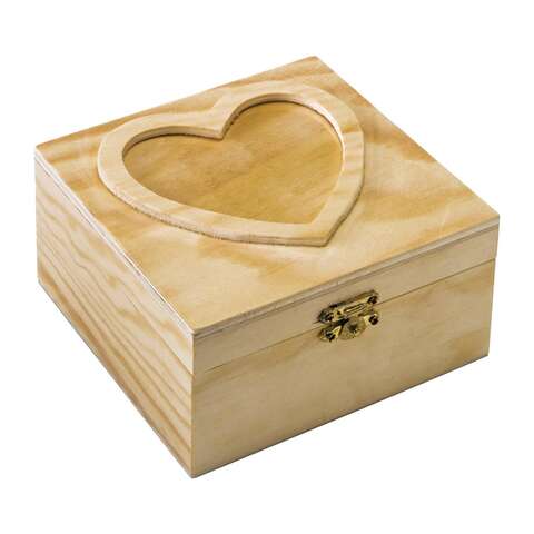Plaid 5.25 in. H X 2.75 in. W X 5.25 in. L Natural Beige Wood Heart Box