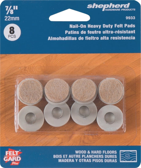 Shepherd Hardware 9933 Furniture Pad, Round, 7/8 in Dimensions, Felt Cloth, Almond, 8 PK