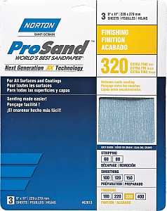 Norton ProSand 07660768157 Sanding Sheet, Tan, 11 in L, 9 in W, Extra Fine, 320 Grit