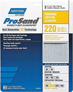 Norton ProSand 07660768158 Sanding Sheet, Tan, 11 in L, 9 in W, Very Fine, 220 Grit