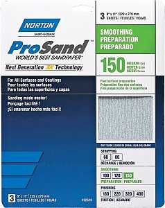 Norton ProSand 07660768160 Sanding Sheet, Tan, 11 in L, 9 in W, Medium, 150 Grit, Aluminum Oxide Abrasive