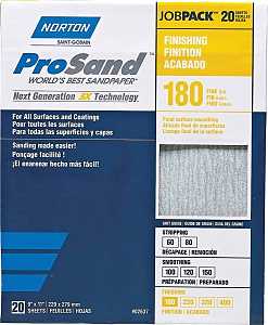 Norton ProSand 07660768168 Sanding Sheet, Tan, 11 in L, 9 in W, Fine, 180 Grit, Aluminum Oxide Abrasive, Paper Backing
