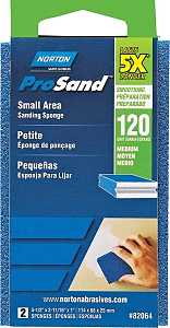 Norton ProSand 82064 Sanding Sponge, 4-1/2 in L, 2-11/16 in W, 120 Grit, Coarse, Aluminum Oxide Abrasive