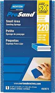 Norton ProSand 82074 Sanding Sponge, 4-1/2 in L, 2-11/16 in W, 220 Grit, Extra Fine, Aluminum Oxide Abrasive
