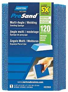 Norton ProSand 82069 Sanding Sponge, 4-1/2 in L, 3-11/16 in W, 120 Grit, Medium, Aluminum Oxide Abrasive