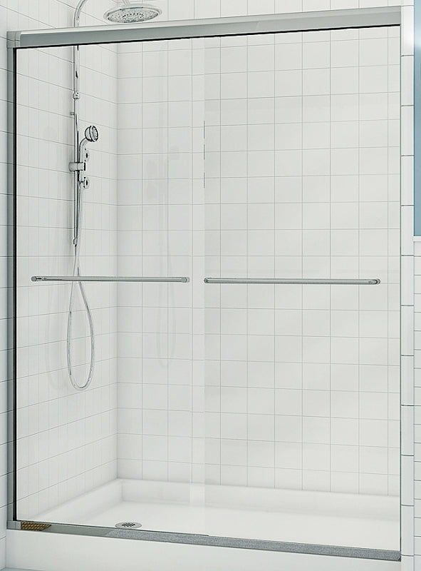 Maax Aura Series 135663-900-084 Shower Door, Clear Glass, Tempered Glass, Semi Frame, 2-Panel, Glass, 1/4 in Glass