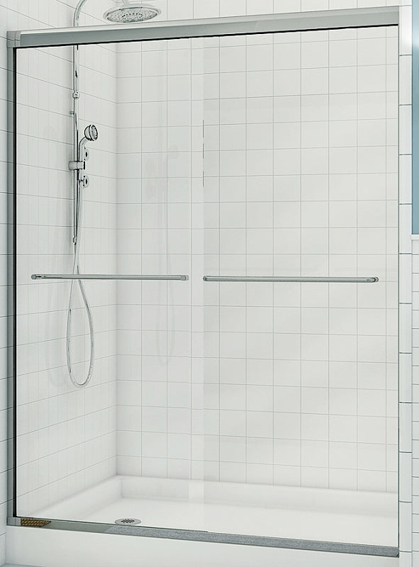 Maax Aura Series 135665-900-084-000 Shower Door, Clear Glass, Tempered Glass, Semi Frame, 2-Panel, Glass, 1/4 in Glass