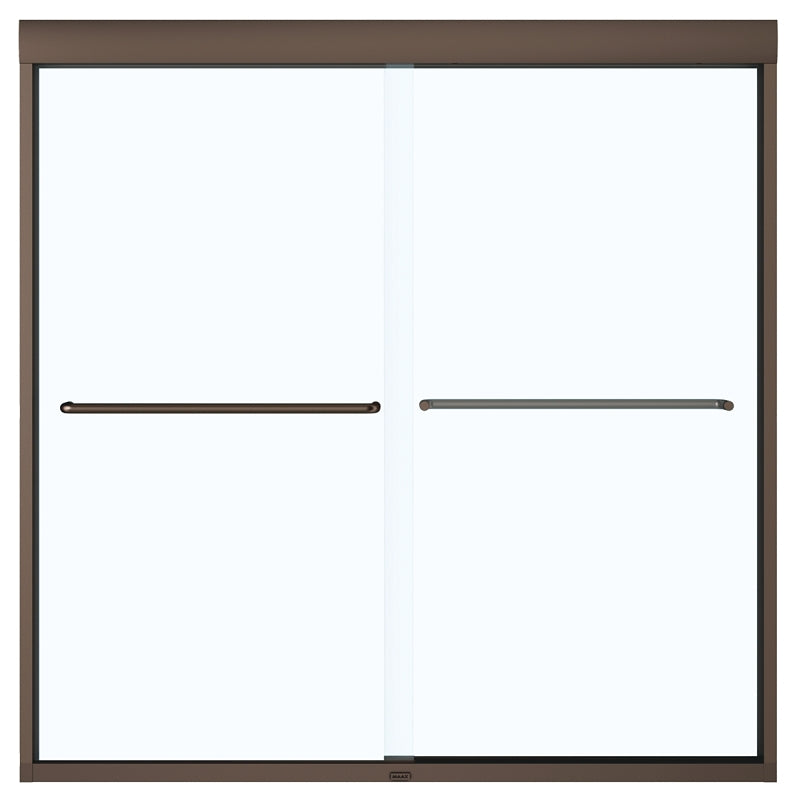 Maax Aura 135661-900-172 Bathtub Door, Dark Bronze Frame, Semi Frame, Clear Glass, Bypass/Sliding Door, 1/4 in Glass