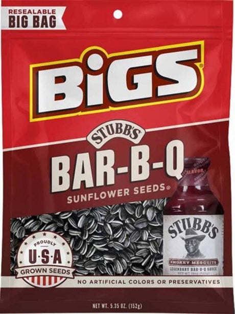 Bigs 607455 Sunflower Seeds, Tangy BBQ, 5.35 oz, Bag, Pack of 12