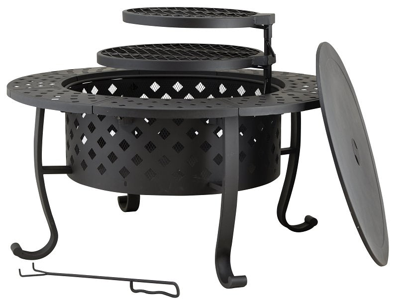 Seasonal Trends FT-97018 Fire Pit with Cooking Grate, 36 in OAW, 36 in OAD, 27-7/8 in OAH, Round, Wood Ignition, Steel