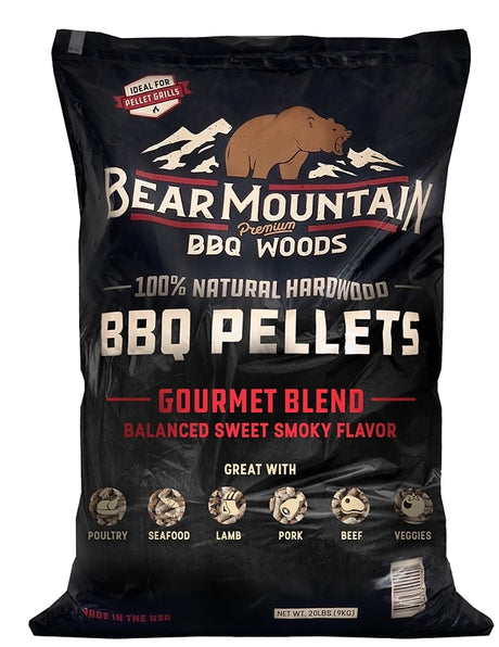 Bear Mountain FK99 Series BBQ Pellet, Gourmet Blend, 20 in L, Hardwood, 20 lb Bag