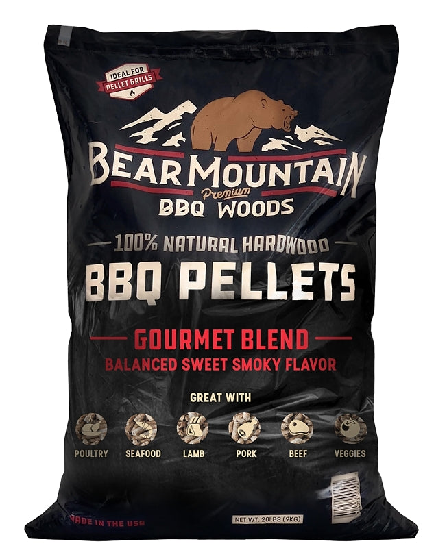 Bear Mountain FK99 Series BBQ Pellet, Gourmet Blend, 20 in L, Hardwood, 20 lb Bag