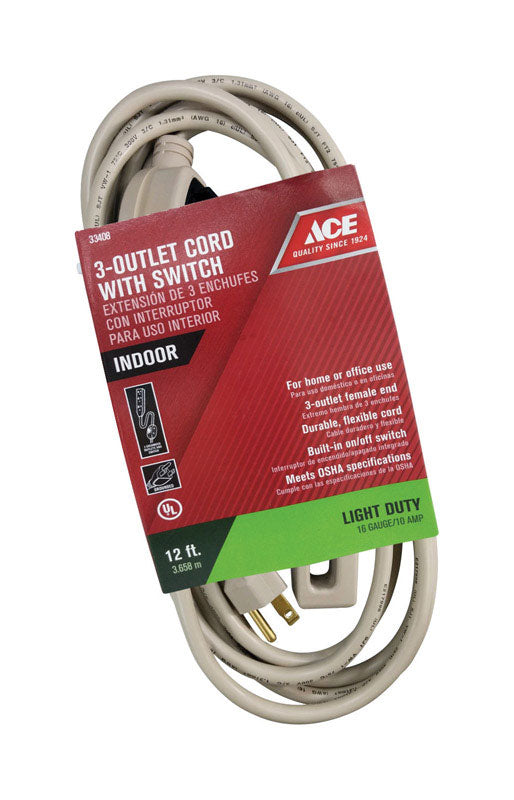 Ace Indoor 12 ft. L Beige Triple Outlet Cord 16/3 SJT