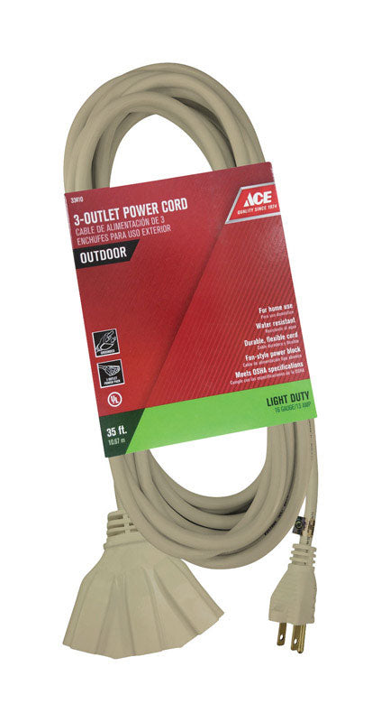 Ace Indoor or Outdoor 35 ft. L Beige Triple Outlet Cord 16/3 SJTW