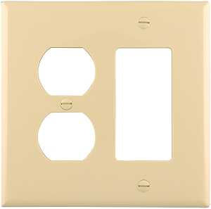 Eaton Wiring Devices PJ826V Combination Wallplate, 4-7/8 in L, 4-15/16 in W, Mid, 2-Gang, Polycarbonate, Ivory, Screw, Pack of 20