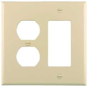 Eaton Wiring Devices PJ826LA Combination Wallplate, 4.9 in L, 4.86 in W, Mid, 2 -Gang, Polycarbonate, Light Almond