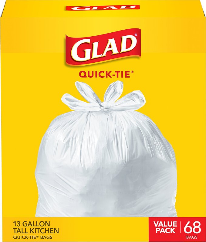 Glad 22435 Tall Kitchen Garbage Bag, 13 gal, Plastic, White