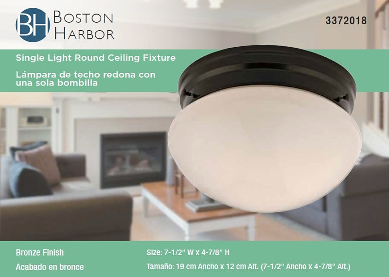 Boston Harbor F13BB01-6854-ORB Single Light Round Ceiling Fixture, 120 V, 60 W, 1-Lamp, A19 or CFL Lamp, Bronze Fixture