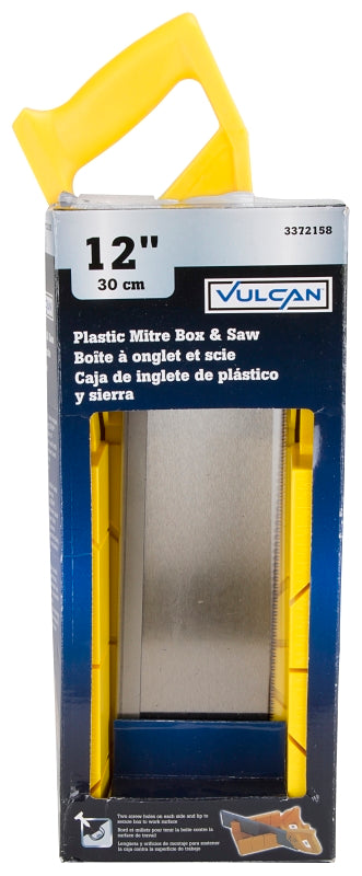 Vulcan JL42402 Miter Box with Saw, 4 in W Cutting, 2.25 in D Cutting, Plastic, Yellow