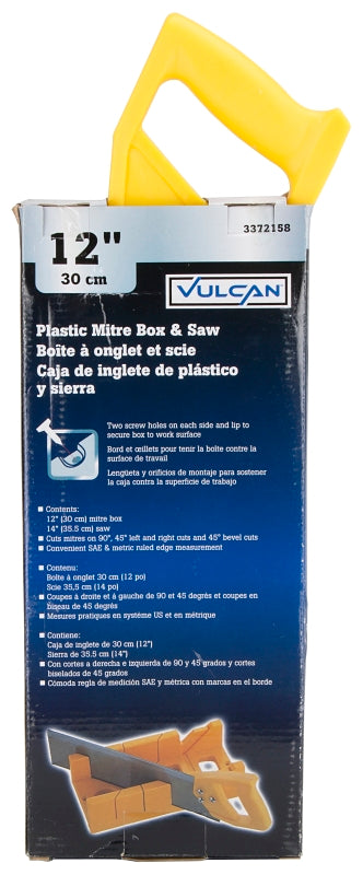 Vulcan JL42402 Miter Box with Saw, 4 in W Cutting, 2.25 in D Cutting, Plastic, Yellow