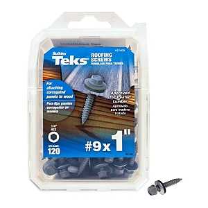 Teks 21400 Roofing Screw, #9 Thread, Fine Thread, Hex Drive, Sharp Point, Steel, Zinc