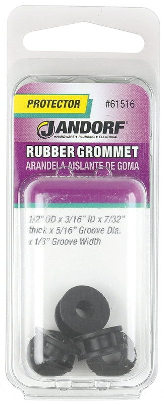 Jandorf 61516 Grommet, 3/16 in ID, 1/2 in OD, Rubber, Black, 7/32 in Thick Panel