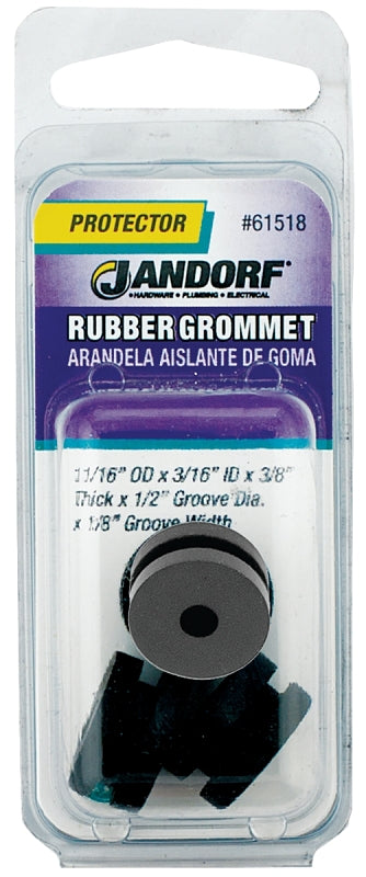 Jandorf 61518 Grommet, 3/16 in ID, 11/16 in OD, Rubber, Black, 3/8 in Thick Panel