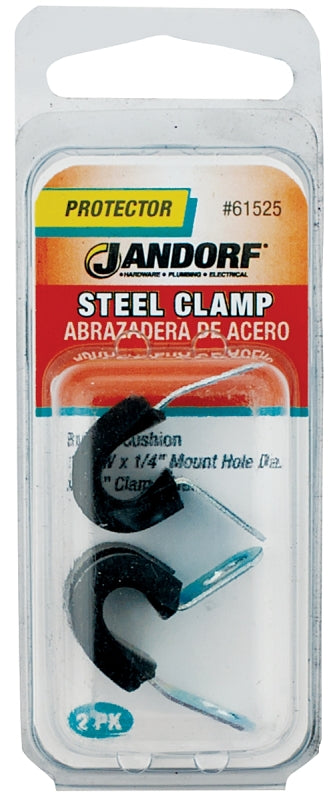 Jandorf 61525 Cushion Clamp, 1/4 in Max Bundle Dia, 1/2 in W, Rubber/Steel, Black