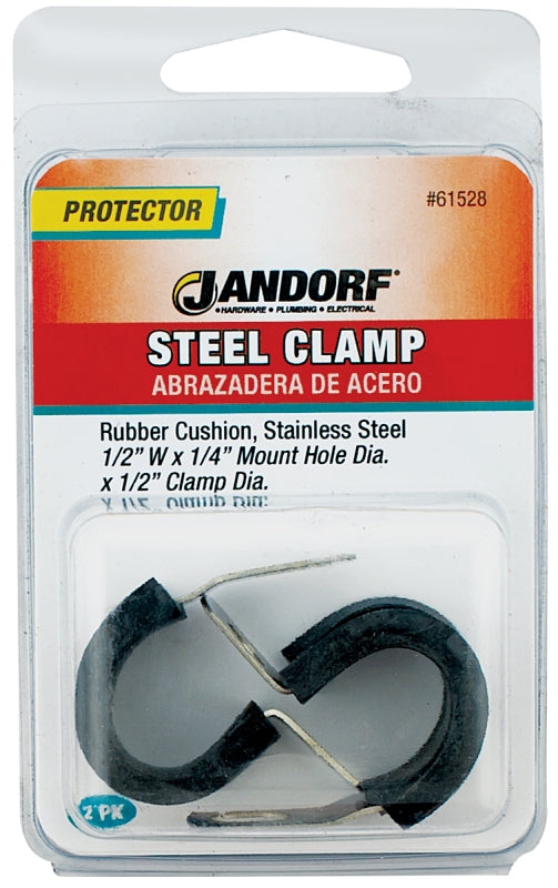 Jandorf 61528 Cushion Clamp, 1/2 in Max Bundle Dia, 1/2 in W, Rubber/Stainless Steel, Black