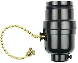 Jandorf 60534 Pull Chain Lamp Socket, 1/2 Threaded Top Dimensions, 250 V, 250 W, Phenolic Housing Material, Black