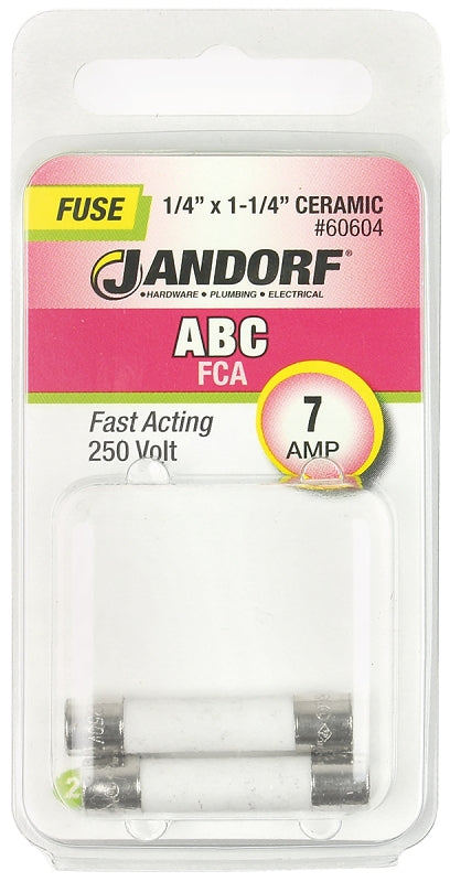 Jandorf 60604 Fast Acting Fuse, 7 A, 250 V, 200 A, 10 kA Interrupt, Ceramic Body