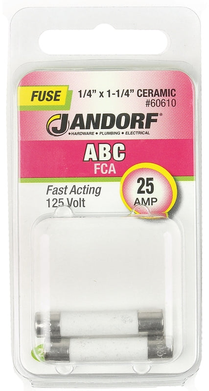 Jandorf 60610 Fast Acting Fuse, 25 A, 125 VDC, 200, 400, 1000 A Interrupt, Ceramic Body
