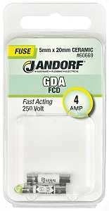 Jandorf 60669 Fast Acting Fuse, 0.02 Ohm, 4 A, 250 V, 1500 A Interrupt, Ceramic Body