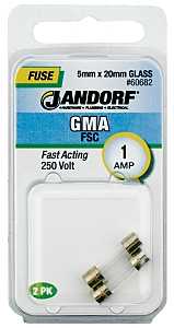 Jandorf 60682 Series Fast Acting Fuse, 0.16 Ohm, 1 A, 250 V, 35 A, 10 kA Interrupt, Glass Body