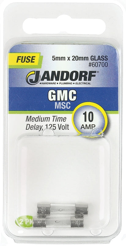 Jandorf 60700 Time Delay Fuse, 10 A, 125 V, 10 kA Interrupt, Glass Body