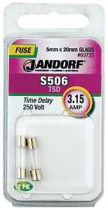 Jandorf 60733 Series Time Delay Fuse, 0.007 Ohm, 3.15 A, 250 V, 35 A Interrupt, Glass Body
