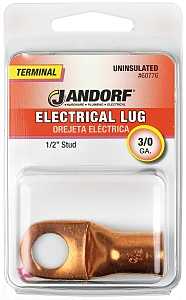 Jandorf 60776 Electrical Lug, 3/0 AWG Wire, 1/2 in Stud, Copper Contact, Brown