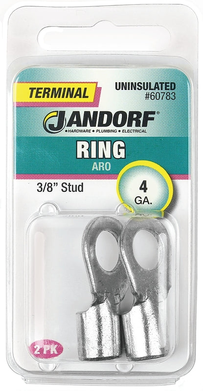 Jandorf 60783 Ring Terminal, 4 AWG Wire, 3/8 in Stud