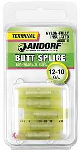 Jandorf 60816 Butt Splice Connector, 12 to 10 AWG Wire, Nylon Insulation, Copper Contact, Yellow