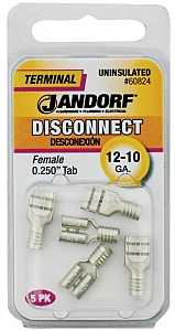 Jandorf 60824 Disconnect Terminal, 12 to 10 AWG Wire, Copper Contact, Tin, 5/PK