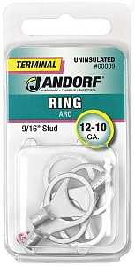Jandorf 60839 Ring Terminal, 12 to 10 AWG Wire, 9/16 in Stud, Copper Contact